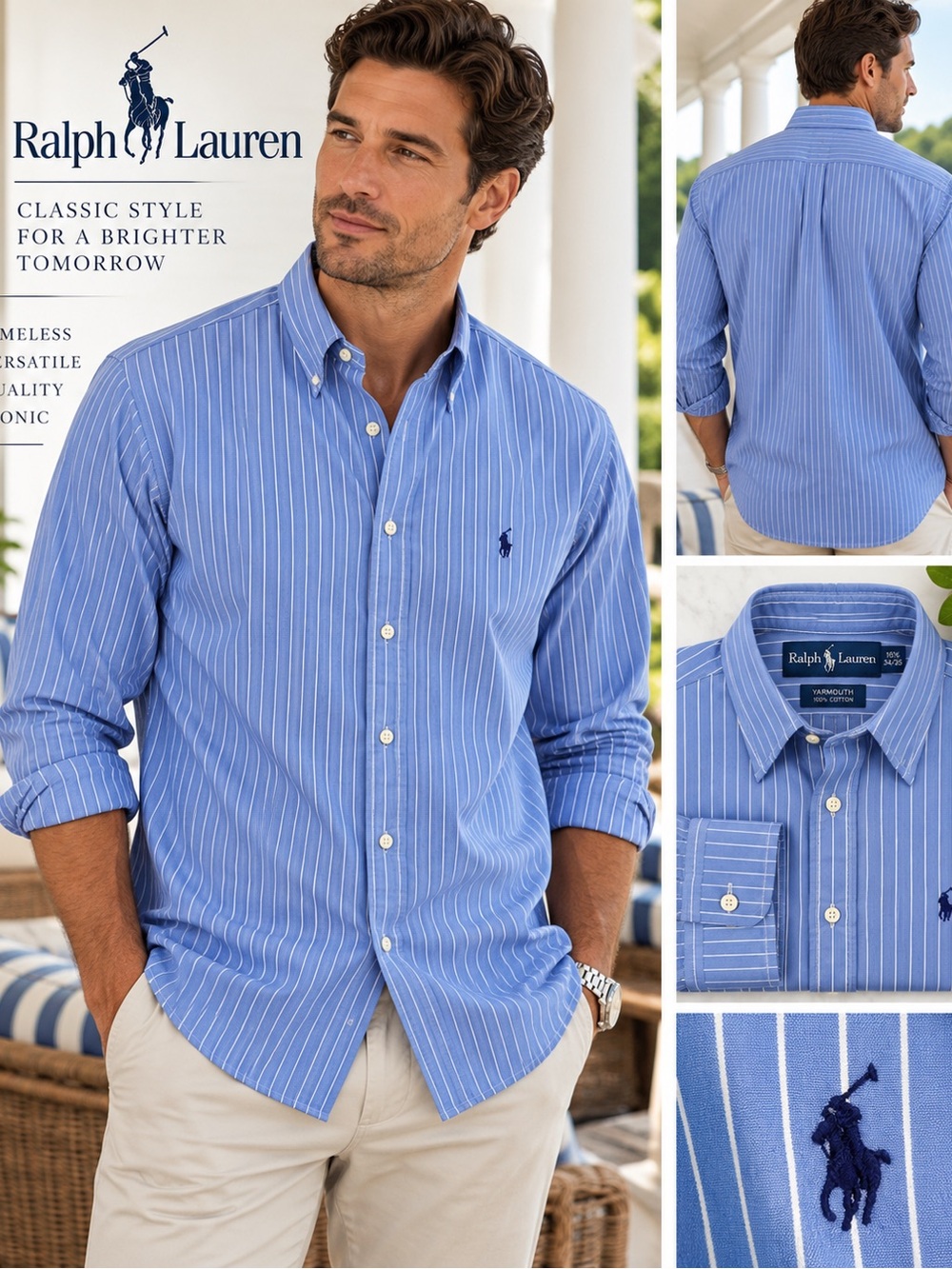 Ralph Lauren Men’s Blue Stripe Button-Down Shirt Size 16½ 34/35